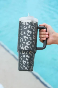 New Dear-Lover Leopard Print 40OZ Stainless Steel Portable Cup with Handle Gray