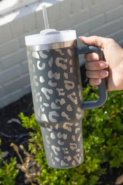 New Dear-Lover Leopard Print 40OZ Stainless Steel Portable Cup with Handle Gray