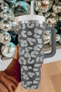 New Dear-Lover Leopard Print 40OZ Stainless Steel Portable Cup with Handle Gray