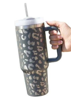 New Dear-Lover Leopard Print 40OZ Stainless Steel Portable Cup with Handle Gray