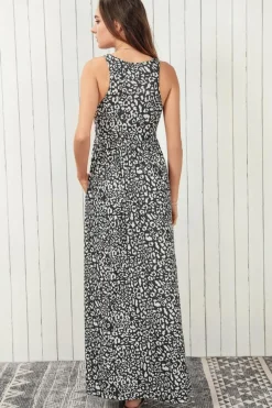 Clearance Dear-Lover Leopard Print Pocketed Sleeveless Maxi Dress Gray