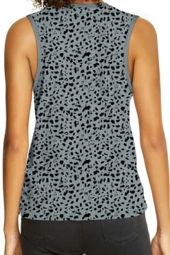 Clearance Dear-Lover Leopard Print Round Neck Tank Top Gray