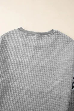 Clearance Dear-Lover Leopard Quilted Patchwork Crew Neck Sweatshirt Gray