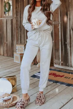 Hot Dear-Lover Long Sleeve Pullover and Jogger Pants Lounge Set Gray