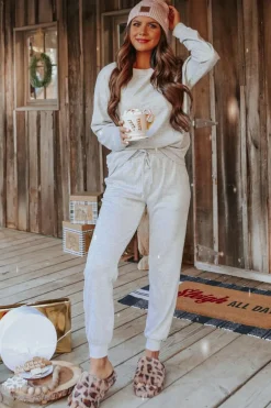 Hot Dear-Lover Long Sleeve Pullover and Jogger Pants Lounge Set Gray