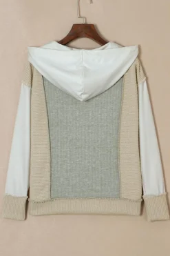 Sale Dear-Lover Long Sleeve Textured Knit Patchwork Hoodie Gray