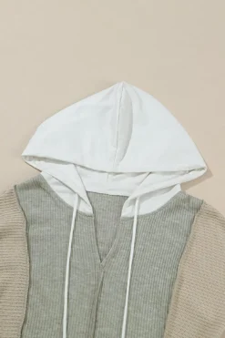 Sale Dear-Lover Long Sleeve Textured Knit Patchwork Hoodie Gray