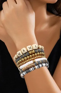 Online Dear-Lover MAMA Beaded Multi Layered Bracelet Gray