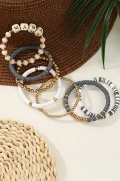 Online Dear-Lover MAMA Beaded Multi Layered Bracelet Gray