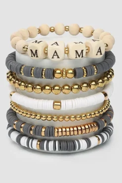 Online Dear-Lover MAMA Beaded Multi Layered Bracelet Gray