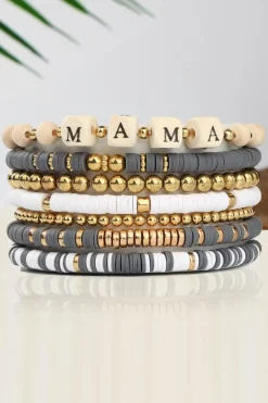 Online Dear-Lover MAMA Beaded Multi Layered Bracelet Gray