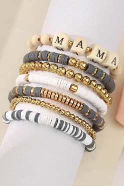 Online Dear-Lover MAMA Beaded Multi Layered Bracelet Gray