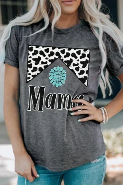 Fashion Dear-Lover Mama Cowhide Graphic Tee Gray