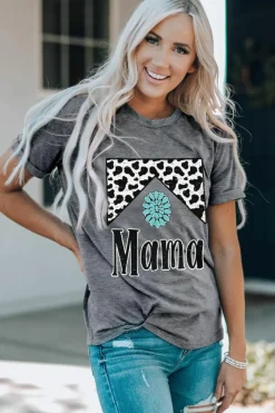 Fashion Dear-Lover Mama Cowhide Graphic Tee Gray