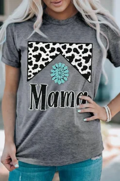 Fashion Dear-Lover Mama Cowhide Graphic Tee Gray