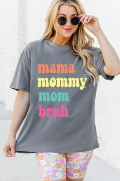 Best Dear-Lover mama mommy mom bruh Crew Neck Graphic Tee Gray