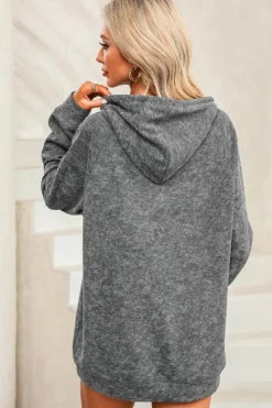 Discount Dear-Lover Mineral Wash Kangaroo Pocket Drawstring Pullover Hoodie Gray