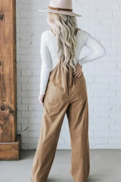 Best Dear-Lover Solid Pocketed Loose Fit Corduroy Overall Gray Morn