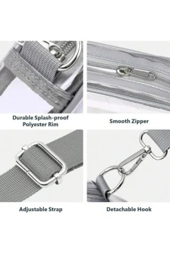 Fashion Dear-Lover Multi-Pocket Contrast Edge Detachable Strap Clear Shoulder Bag Gray