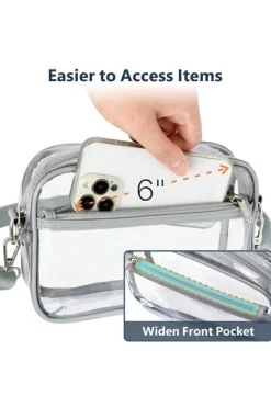 Fashion Dear-Lover Multi-Pocket Contrast Edge Detachable Strap Clear Shoulder Bag Gray