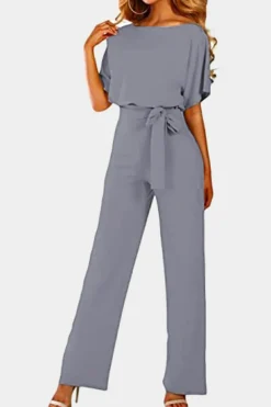 Outlet Dear-Lover Oh So Glam Belted Wide Leg Jumpsuit Gray