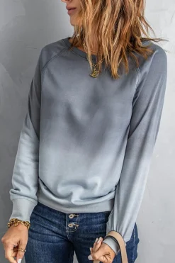 New Dear-Lover Ombre Crewneck Long Sleeve Sweatshirt Gray
