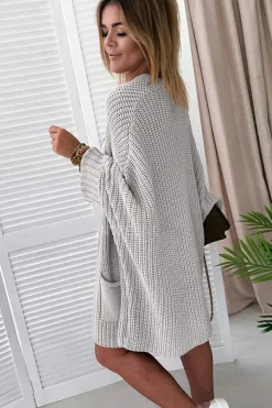 Online Dear-Lover Oversized Fold Over Sleeve Open Front Cardigan Gray