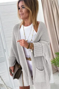 Online Dear-Lover Oversized Fold Over Sleeve Open Front Cardigan Gray
