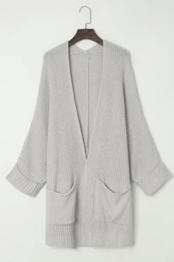 Online Dear-Lover Oversized Fold Over Sleeve Open Front Cardigan Gray
