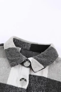 Sale Dear-Lover Plaid Color Block Buttoned Long Sleeve Jacket with Pocket Gray