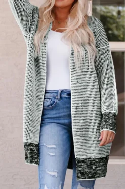 Fashion Dear-Lover Plaid Knitted Long Open Front Cardigan Gray