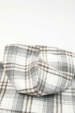Clearance Dear-Lover Plaid Pattern Sherpa Lined Hooded Shacket Gray