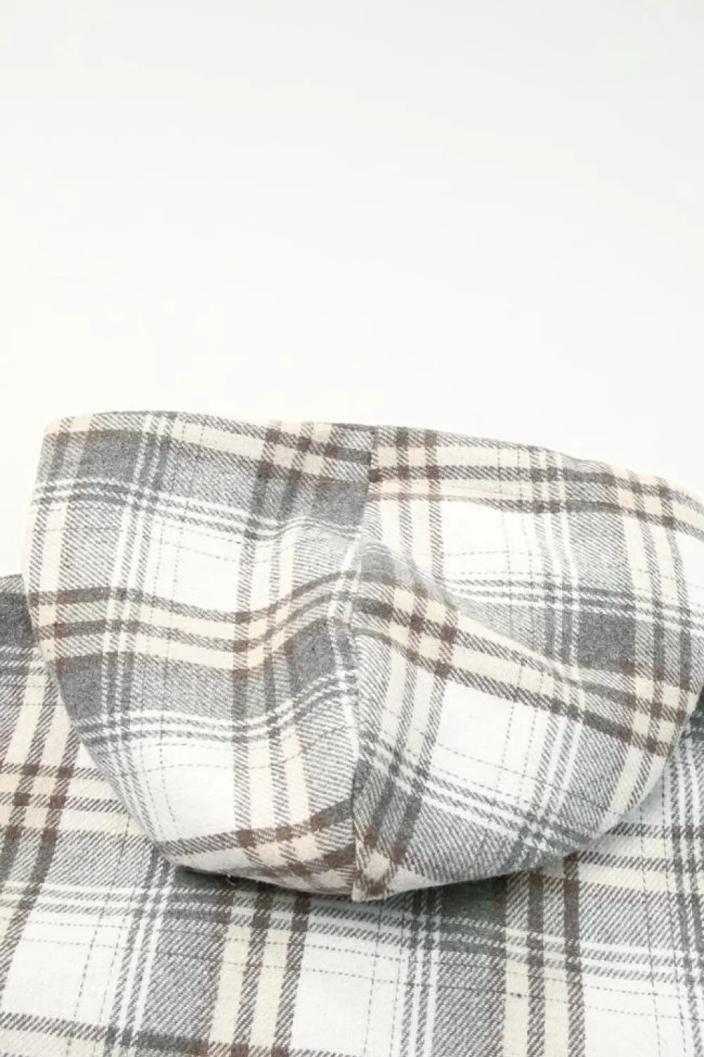Clearance Dear-Lover Plaid Pattern Sherpa Lined Hooded Shacket Gray