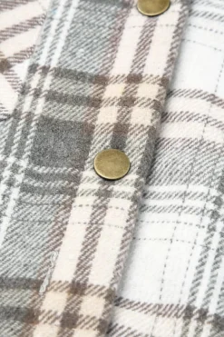 Clearance Dear-Lover Plaid Pattern Sherpa Lined Hooded Shacket Gray