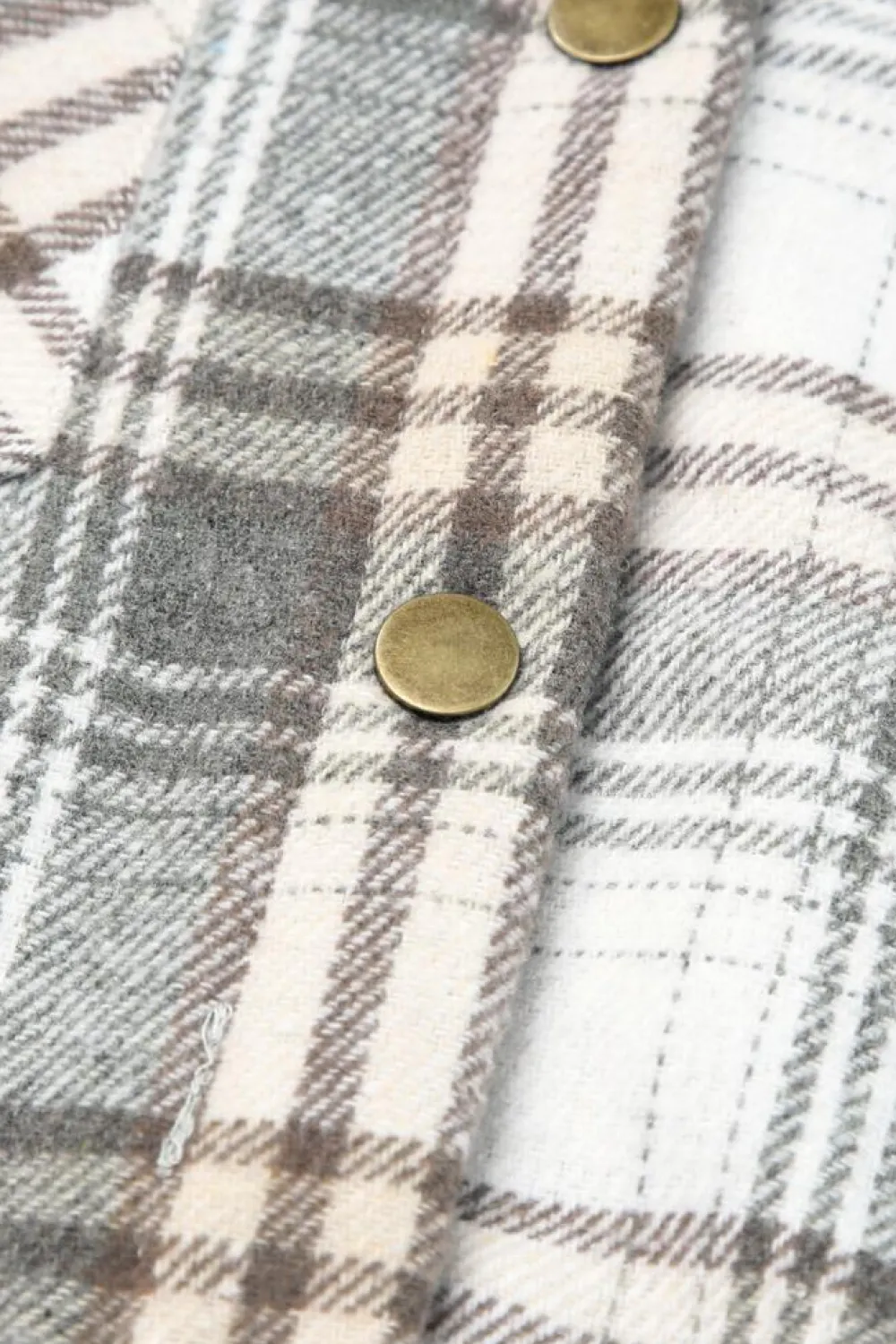 Clearance Dear-Lover Plaid Pattern Sherpa Lined Hooded Shacket Gray