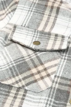 Clearance Dear-Lover Plaid Pattern Sherpa Lined Hooded Shacket Gray