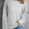Fashion Dear-Lover Plain Crew Neck Long Sleeve Top Gray