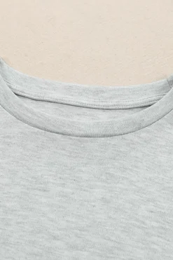 Fashion Dear-Lover Plain Crew Neck Long Sleeve Top Gray