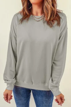 New Dear-Lover Plain Crew Neck Pullover Sweatshirt Gray