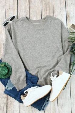 New Dear-Lover Plain Crew Neck Pullover Sweatshirt Gray