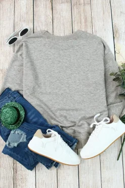 New Dear-Lover Plain Crew Neck Pullover Sweatshirt Gray
