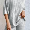 New Dear-Lover Plain Ribbed Loose Fit Two Piece Lounge Set Gray
