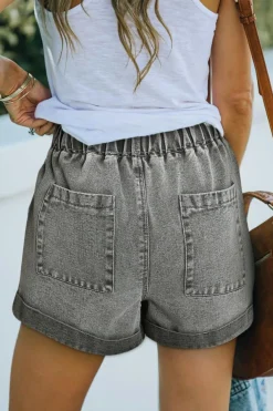 Outlet Dear-Lover Pocketed Drawstring High Waist Denim Shorts Gray