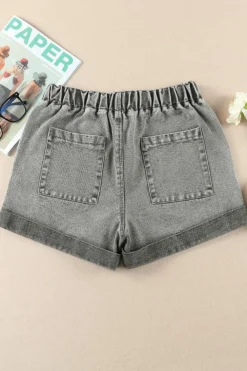 Outlet Dear-Lover Pocketed Drawstring High Waist Denim Shorts Gray