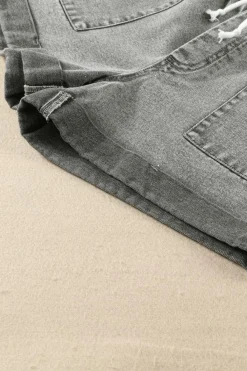 Outlet Dear-Lover Pocketed Drawstring High Waist Denim Shorts Gray