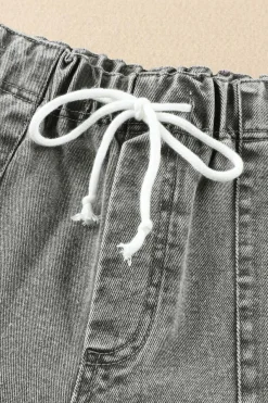 Outlet Dear-Lover Pocketed Drawstring High Waist Denim Shorts Gray