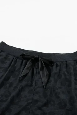 Fashion Dear-Lover Leopard Long Sleeve Satin Tie Shorts Two Piece Set Gray Printed