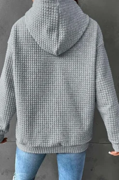Outlet Dear-Lover Quilted Kangaroo Pocket Drawstring Hoodie Gray