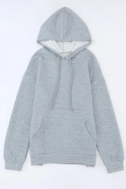 Outlet Dear-Lover Quilted Kangaroo Pocket Drawstring Hoodie Gray
