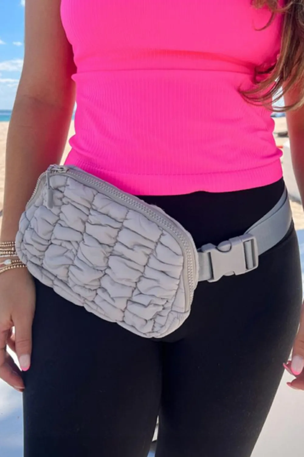 Sale Dear-Lover Quilted Puffer Belt Bag Fanny Pack Gray